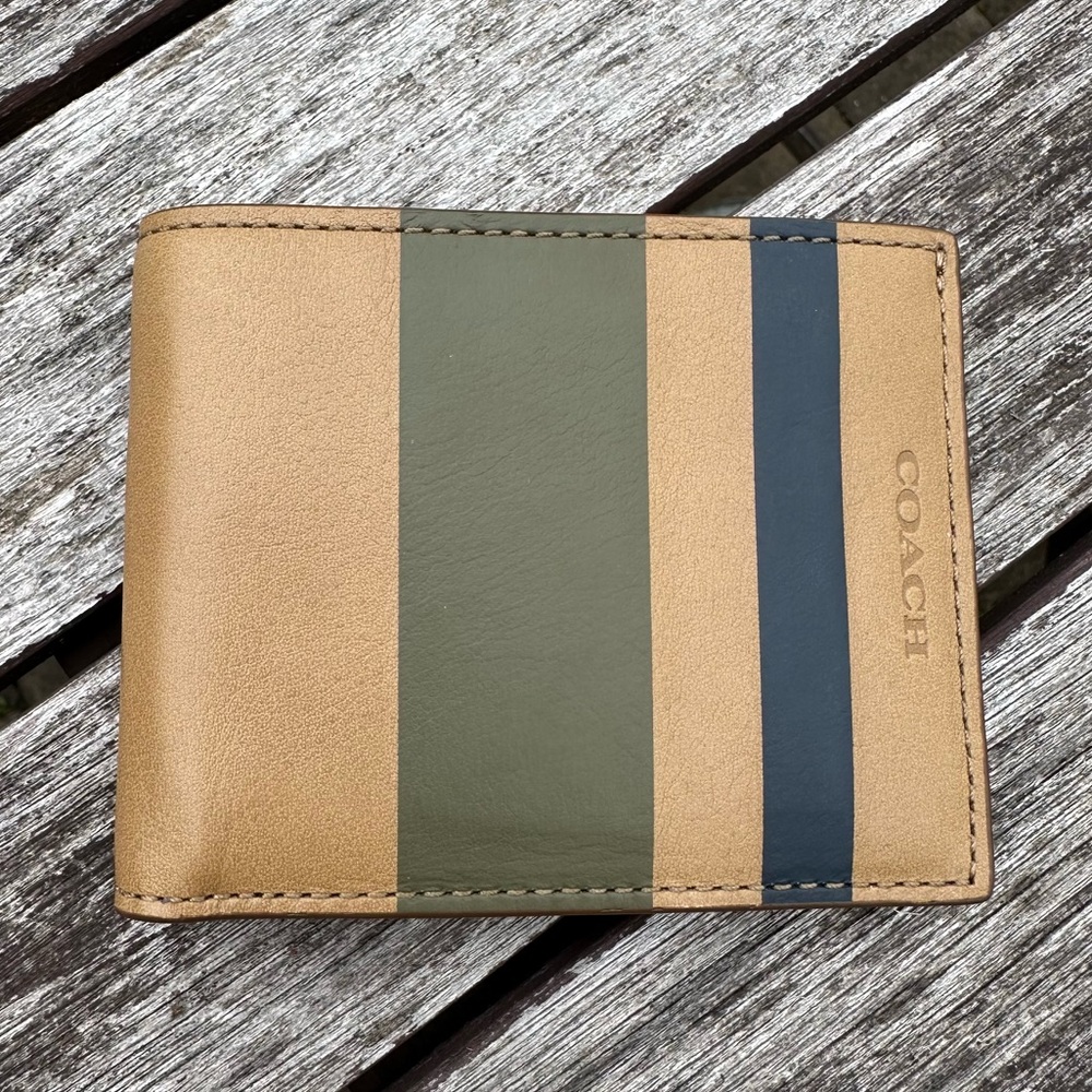 NWT Coach Men’s Bleecker Stripe Slim Billfold ID wallet